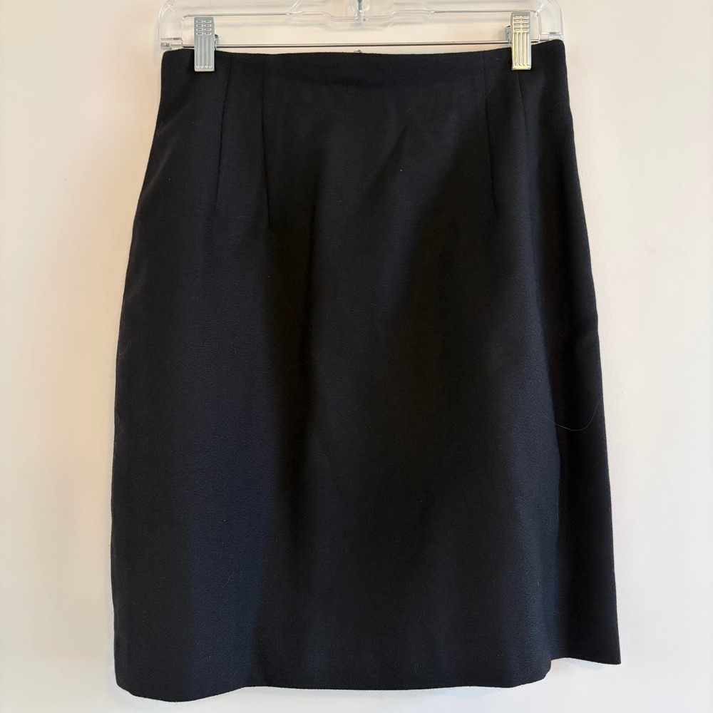 Vintage 80s Giorgio Saint Angelo Black 100% Wool Knee Length Pencil Skirt Size:8